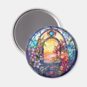 Aimant Floral Garland with Sunset Faux Stained-Glass (Recto/Verso)