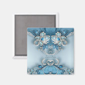 Aimant floral orné bleu (Recto/Verso)