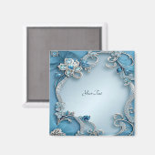 Aimant floral orné bleu (Recto/Verso)