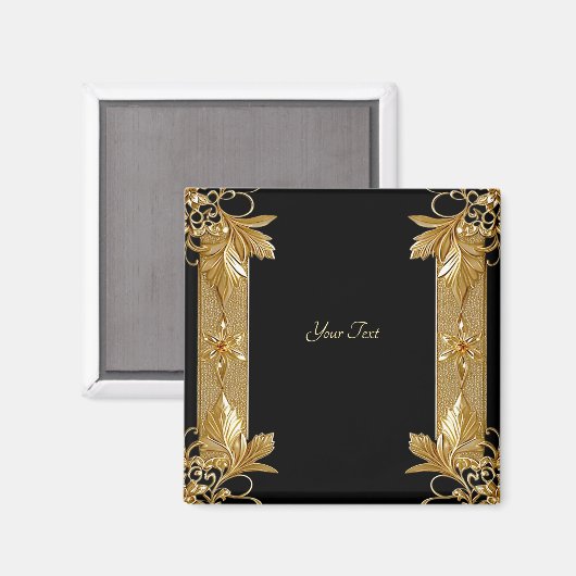 Aimant floral orné noir or (Recto/Verso)