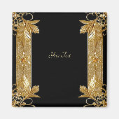 Aimant floral orné noir or (Devant)