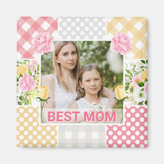 Aimant Floral & Plaid Photo Frame Mother's Day (Devant)