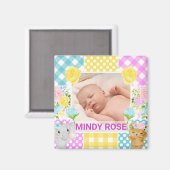 Aimant Floral & Plaid Photo Frame Newborn Baby (Recto/Verso)