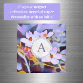 Aimant Floral pourpre et bleu avec initial