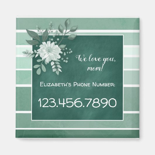 Aimant floral rayé tableau vert (Devant)