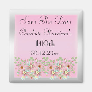 Aimant Floral Rose & Argent Enregistrer La Date 100e