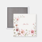Aimant floral rose blanc élégant (Recto/Verso)