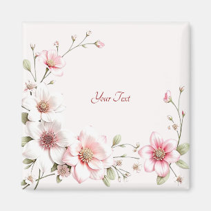 Aimant floral rose blanc élégant