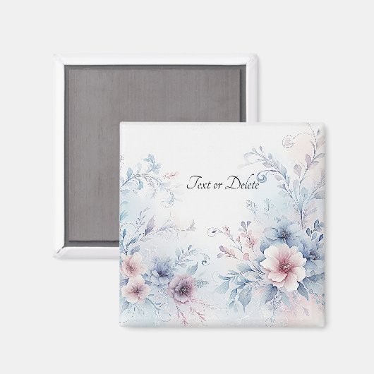 Aimant floral rose bleu aquarelle (Recto/Verso)
