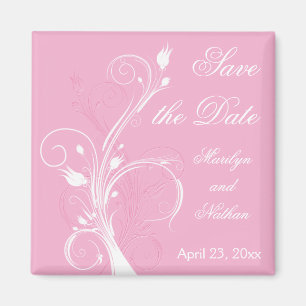 Aimant Floral rose et blanc Enregistrer l'aimant de date