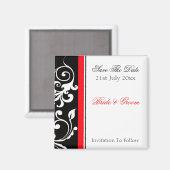 Aimant Floral rouge et noir Enregistrer la date (Recto/Verso)