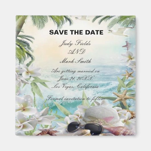Aimant Floral Tropical Beach Mariage Enregistrer La Date (Devant)