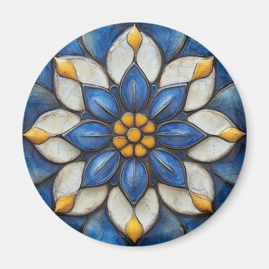 Aimant Flore Azulejo bleu blanc et jaune (Devant)