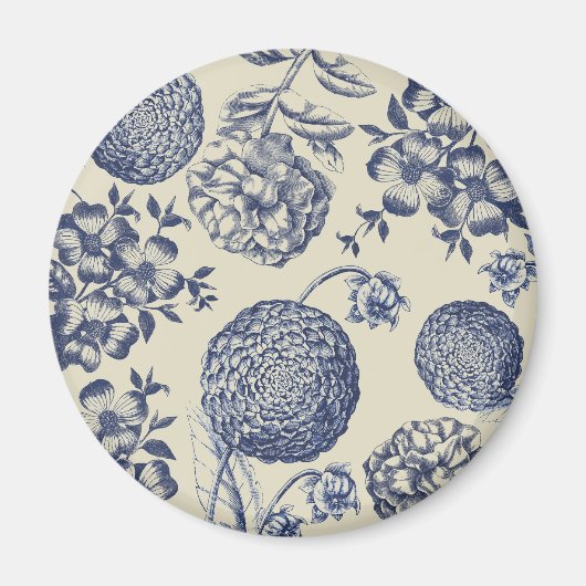 Aimant Flore d'impression florale de fleurs bleues antiqu (Devant)