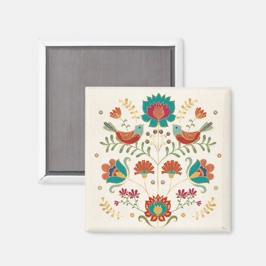 Aimant Flore Folk Avec Oiseaux (Recto/Verso)