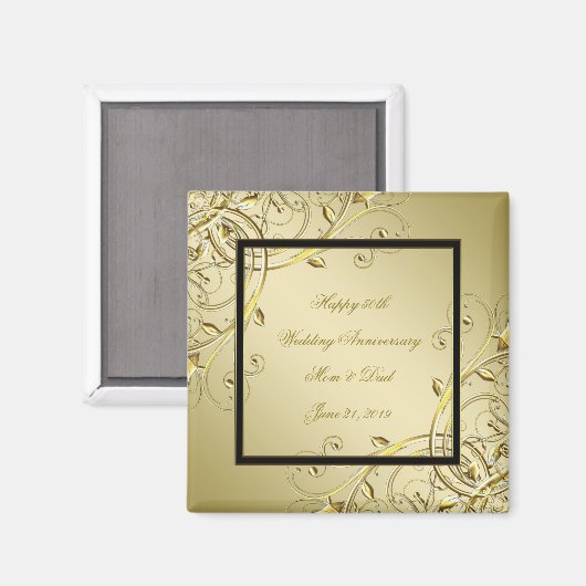 Aimant Florish Gold Black 50e anniversaire Mariage (Recto/Verso)