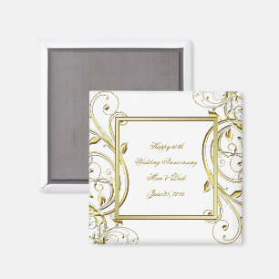 Aimant Florish Gold White 50e anniversaire Mariage