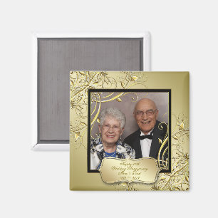 Aimant Flourish Gold Black 50th Mariage Anniversaire Phot