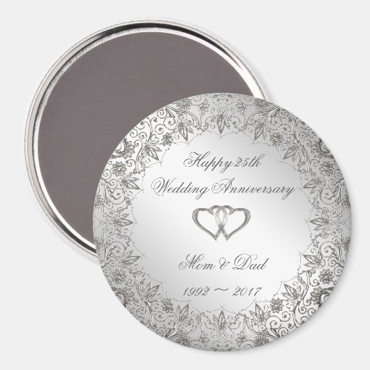 Aimant Flourish Silver 25e anniversaire Mariage (Recto/Verso)