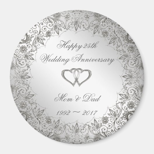Aimant Flourish Silver 25e anniversaire Mariage (Devant)