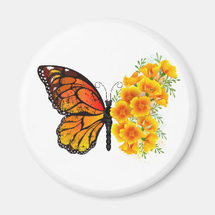 Aimant Flower Butterfly with Yellow California Poppy