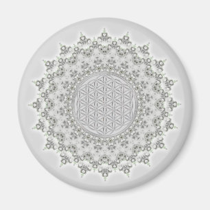 Aimant Flower of Life - Fractal Mandala grey green