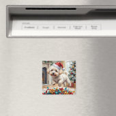 Aimant Fluffy Bichon Frise Dog Joyful Christmas (In Situ (Lave-vaisselle))