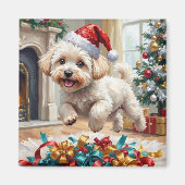 Aimant Fluffy Bichon Frise Dog Joyful Christmas (Devant)