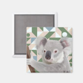 Aimant Fluffy Koala Green Arrière - plan géométrique (Recto/Verso)