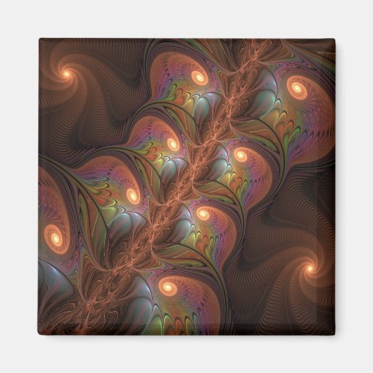 Aimant Fluorescent coloré Abstrait Trippy Brown Fractal (Devant)