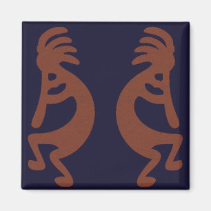 Aimant Flûte Jouer Kokopelli Figure - Bleu sur rouille Ro