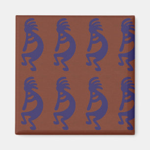 Aimant Flûte Jouer Kokopelli Figure - Bleu sur rouille Ro