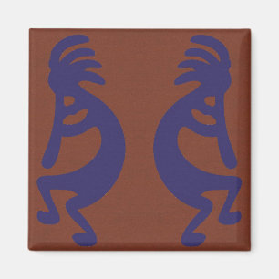 Aimant Flûte Jouer Kokopelli Figure - Bleu sur rouille Ro