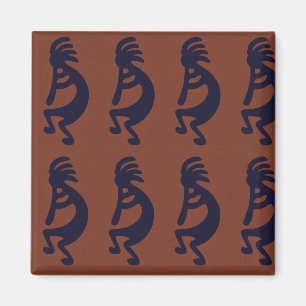 Aimant Flûte Jouer Kokopelli Figure, Noir sur Rouille Rou