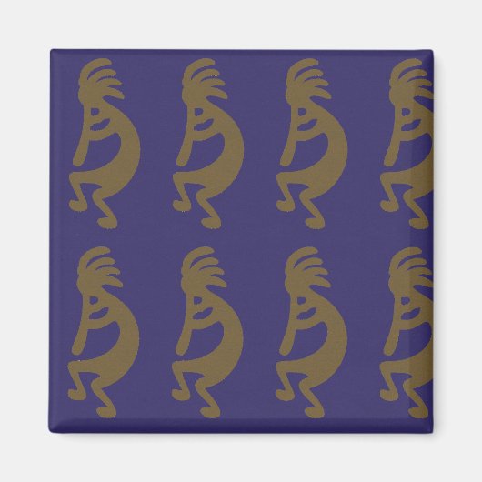 Aimant Flûte Jouer Kokopelli Figure - Vert sur Bleu (Devant)