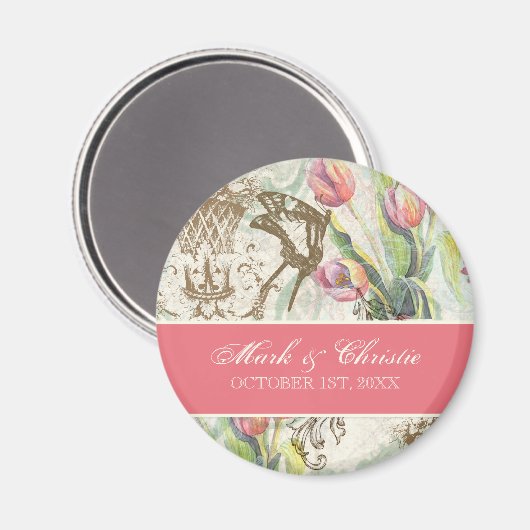 Aimant Flutterbyes 'n Tulips Élégant Enregistrer l'aimant (Recto/Verso)