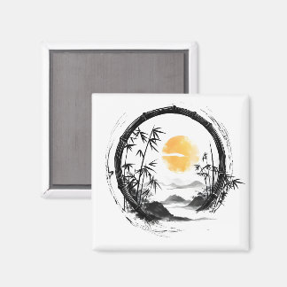 Aimant Flux de bambou Zen de lune Abstraite