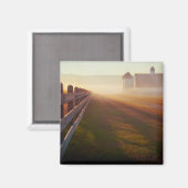 Aimant Foggy Morning Farm | Clôture au lever du soleil (Recto/Verso)