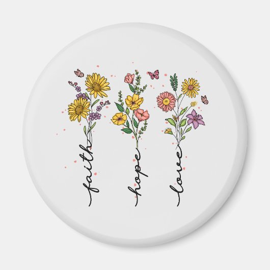 Aimant Foi, Espoir, Amour - Floral Inspirationnel (Devant)