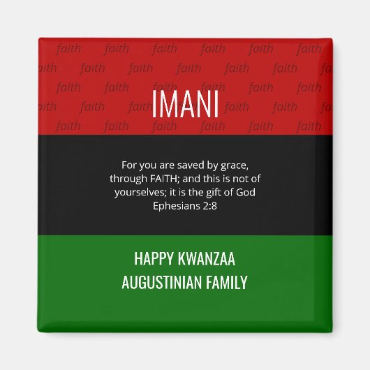 Aimant Foi IMANI personnalisée Happy Kwanzaa (Devant)