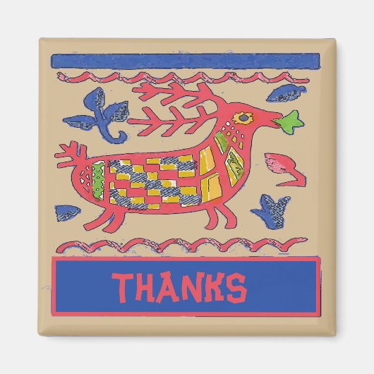 Aimant Folk Art Deer, Merci, modifier le texte (Devant)