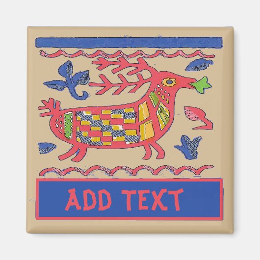 Aimant Folk Art Deer, Merci, modifier le texte (Devant)