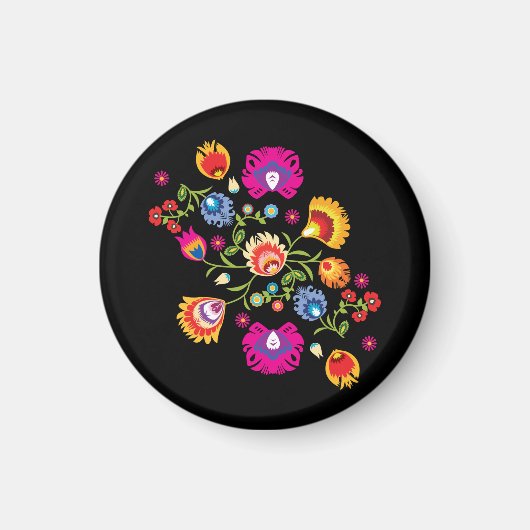 Aimant folklore polonais avec fleurs roses (Devant)