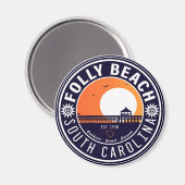 Aimant Folly Beach SC Souvenirs Retro Sunset Pier 60s (Recto/Verso)