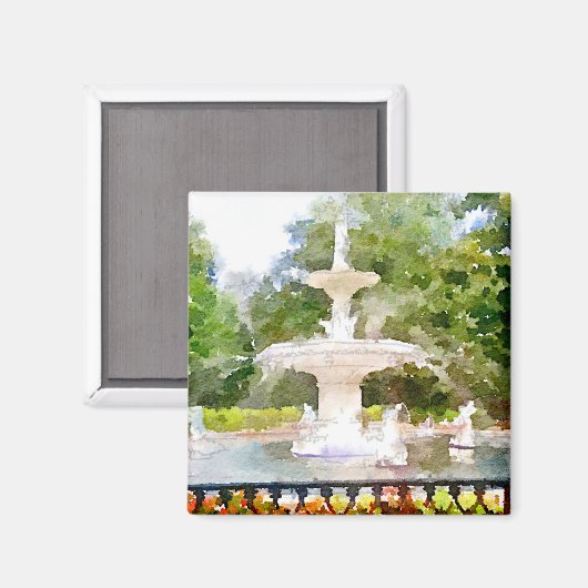 Aimant Fontaine Forsyth à Savannah GA Aquarelle Imprimer (Recto/Verso)