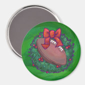 Aimant Football en couronne de Noël sur vert (Recto/Verso)