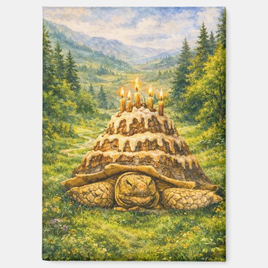 Aimant Forest Birthday Cake Sulcata Tortoise Watercolor (Recto)