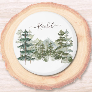 Aimant Forêt de pins et montagne rustique à l'aquarelle