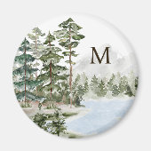 Aimant Forêt de pins verts et lac monogrammés (Devant)