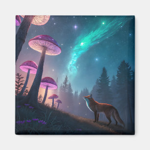 Aimant Forêt de renard fantaisie champignon lumineux Art